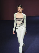 Striped Contrast Hand-Sewn Button Tube Top & Shrug Set - CHINASQUAD