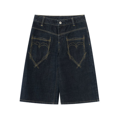 Vintage Raw Denim Cropped Straight-Leg Jeans