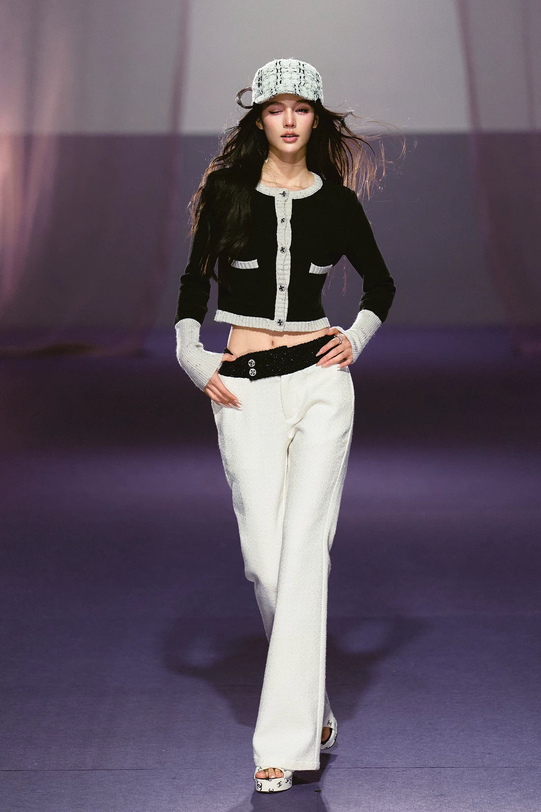 Wide-Waist Subtle Flared Tailored Trousers