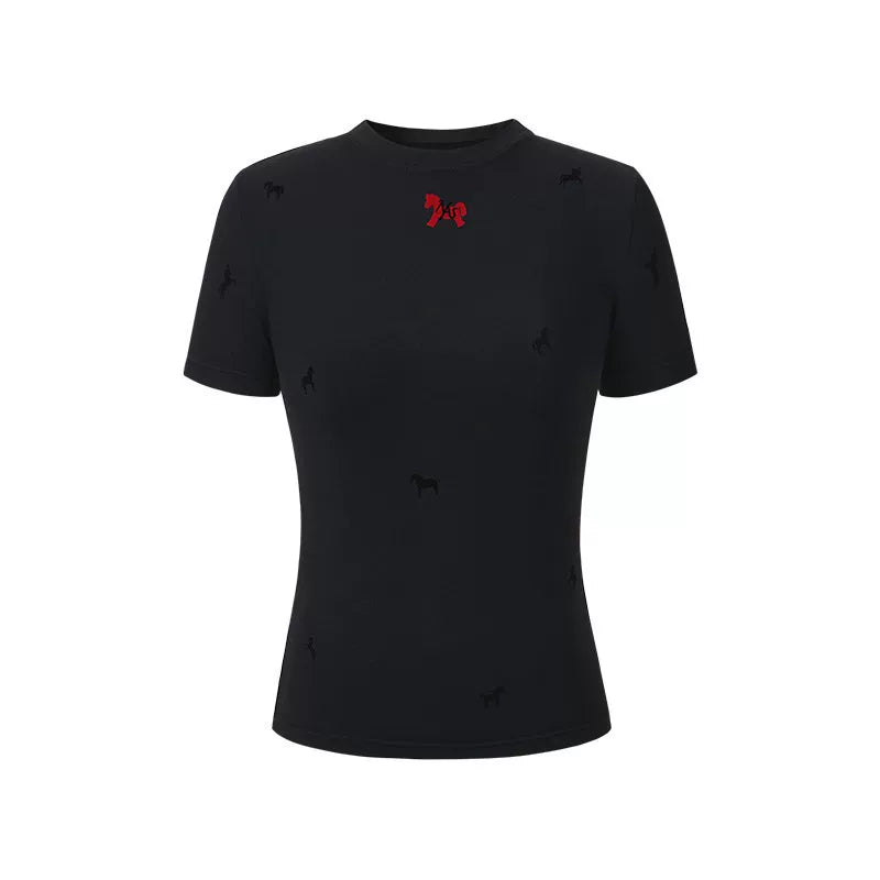 Flocked Horse Print Fitted Tee