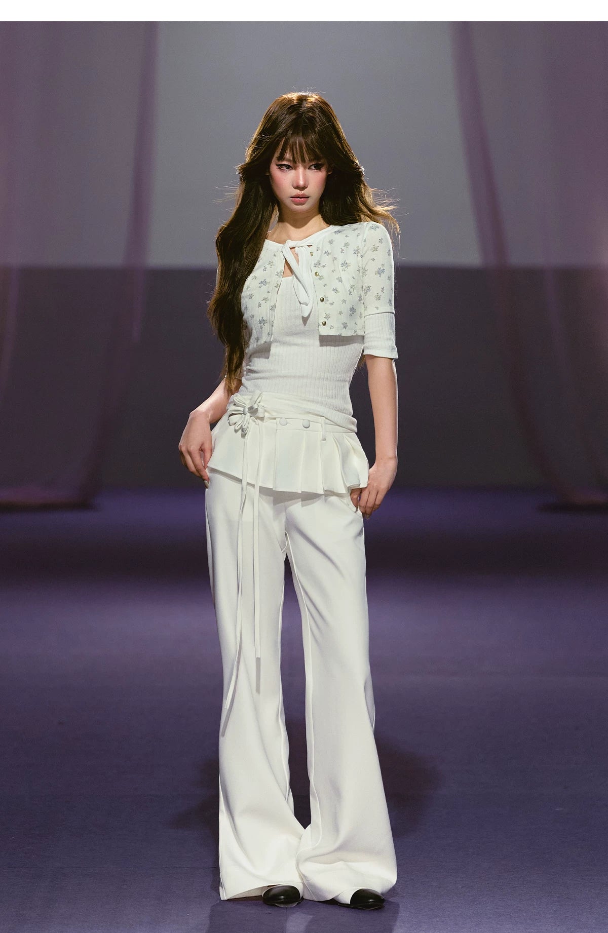 Pleated Faux-Layer Tailored Straight-Leg Trousers