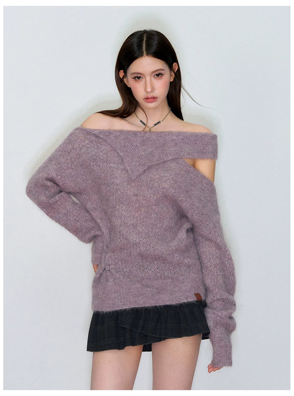 Off-Shoulder Relaxed Alpaca Knit Sweater