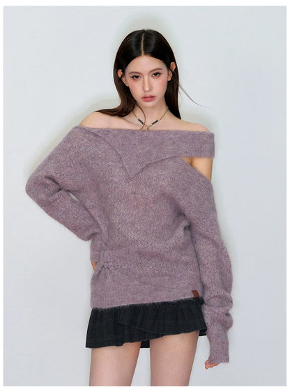 Off-Shoulder Relaxed Alpaca Knit Sweater