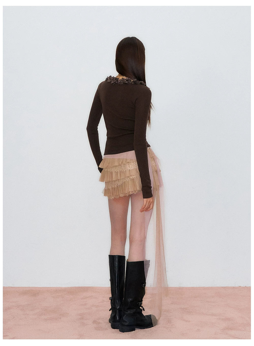 V-Neck Lace-Trim Fitted Knit Cardigan