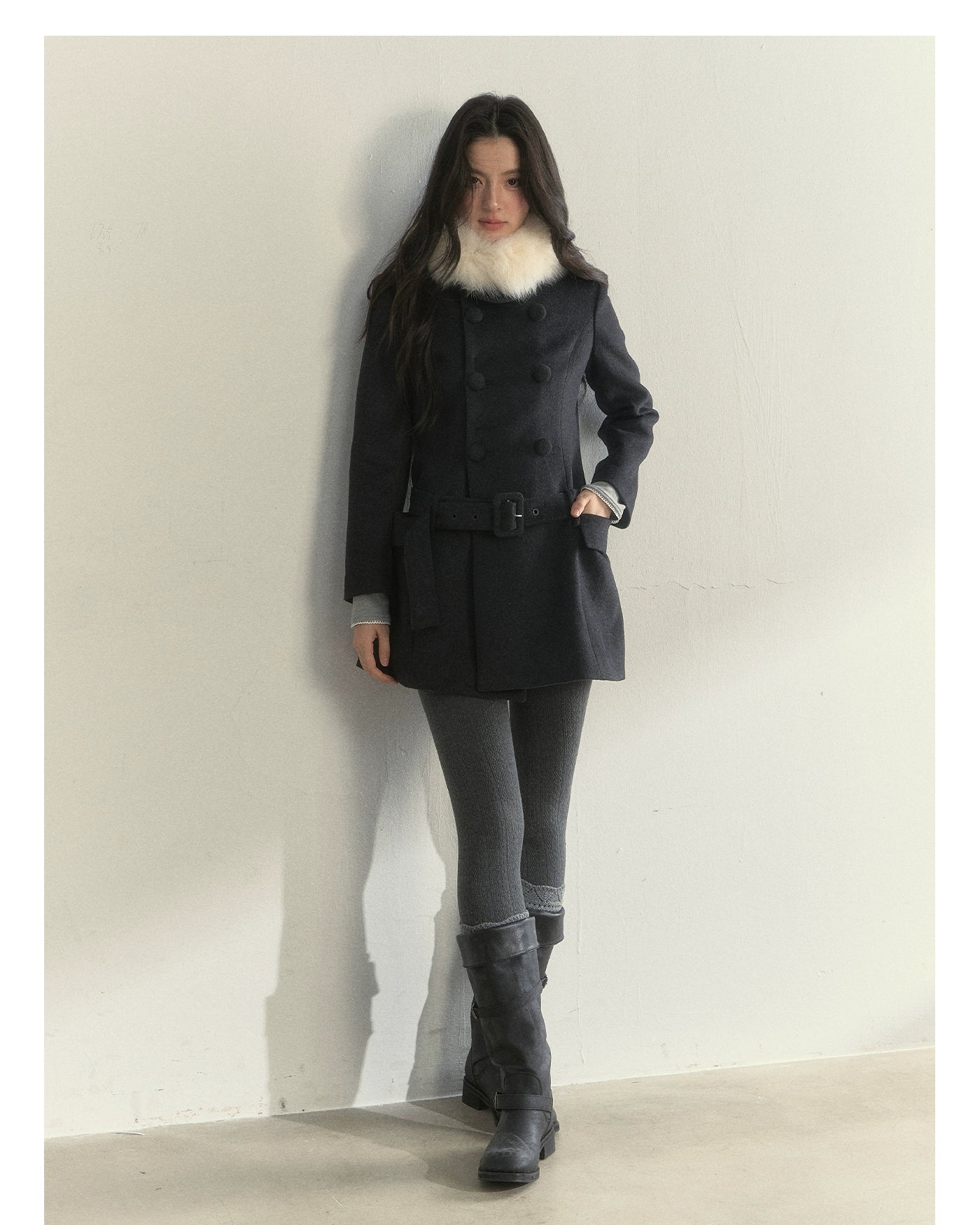 Wool Blend Double-Breasted Midi Coat