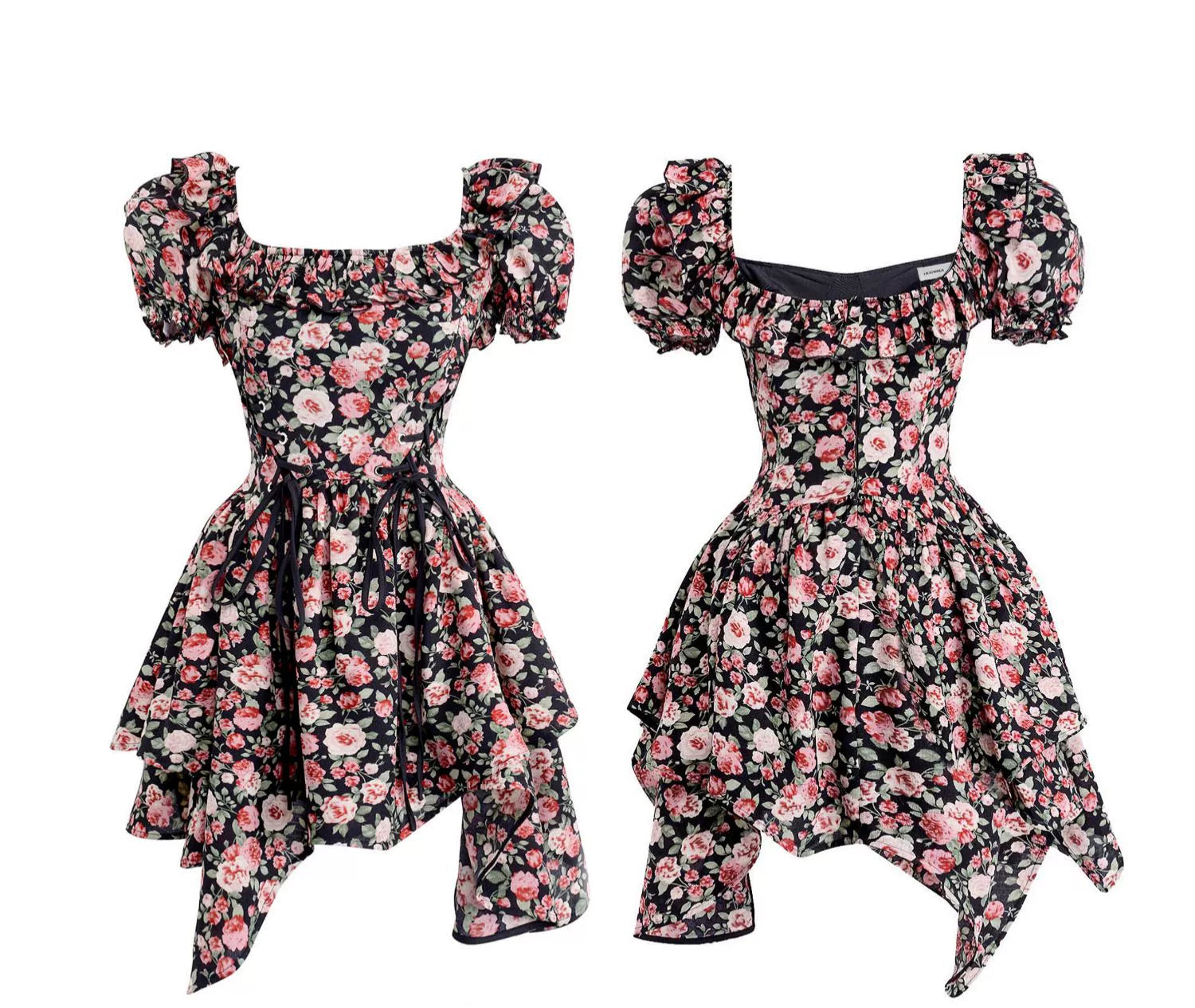 Sexy Waist-cinching Irregular Floral Dress