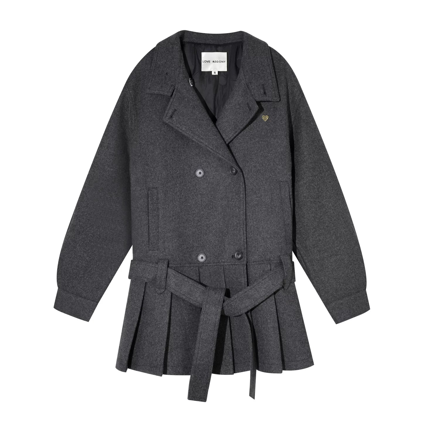 Pleated-Edge Down Wool-Blend Coat