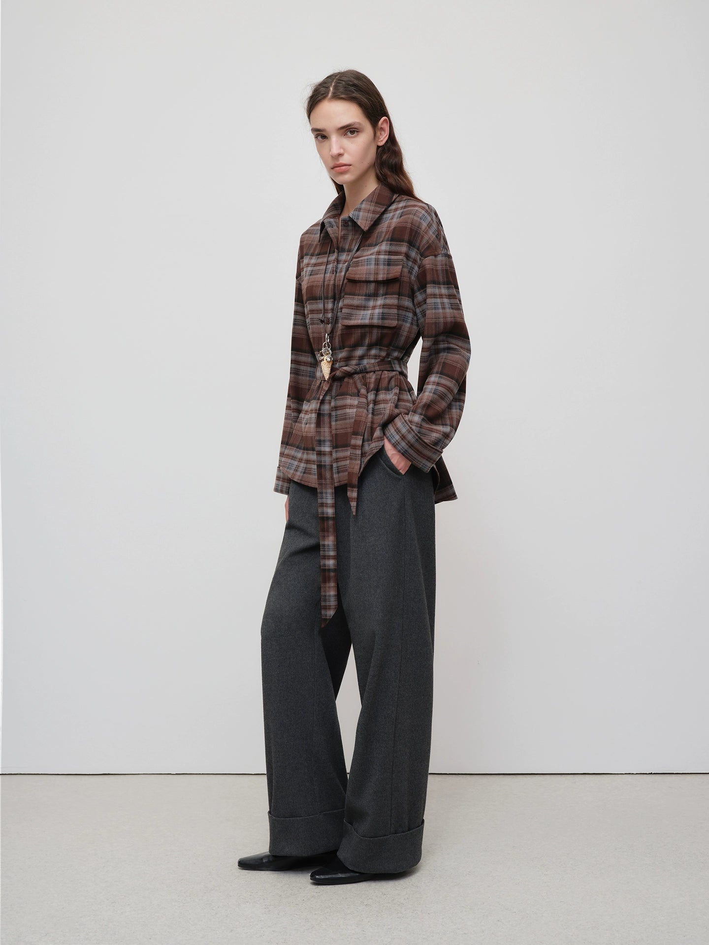 Vintage Purple-Brown Plaid Brushed Shirt