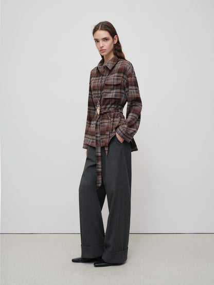 Vintage Purple-Brown Plaid Brushed Shirt