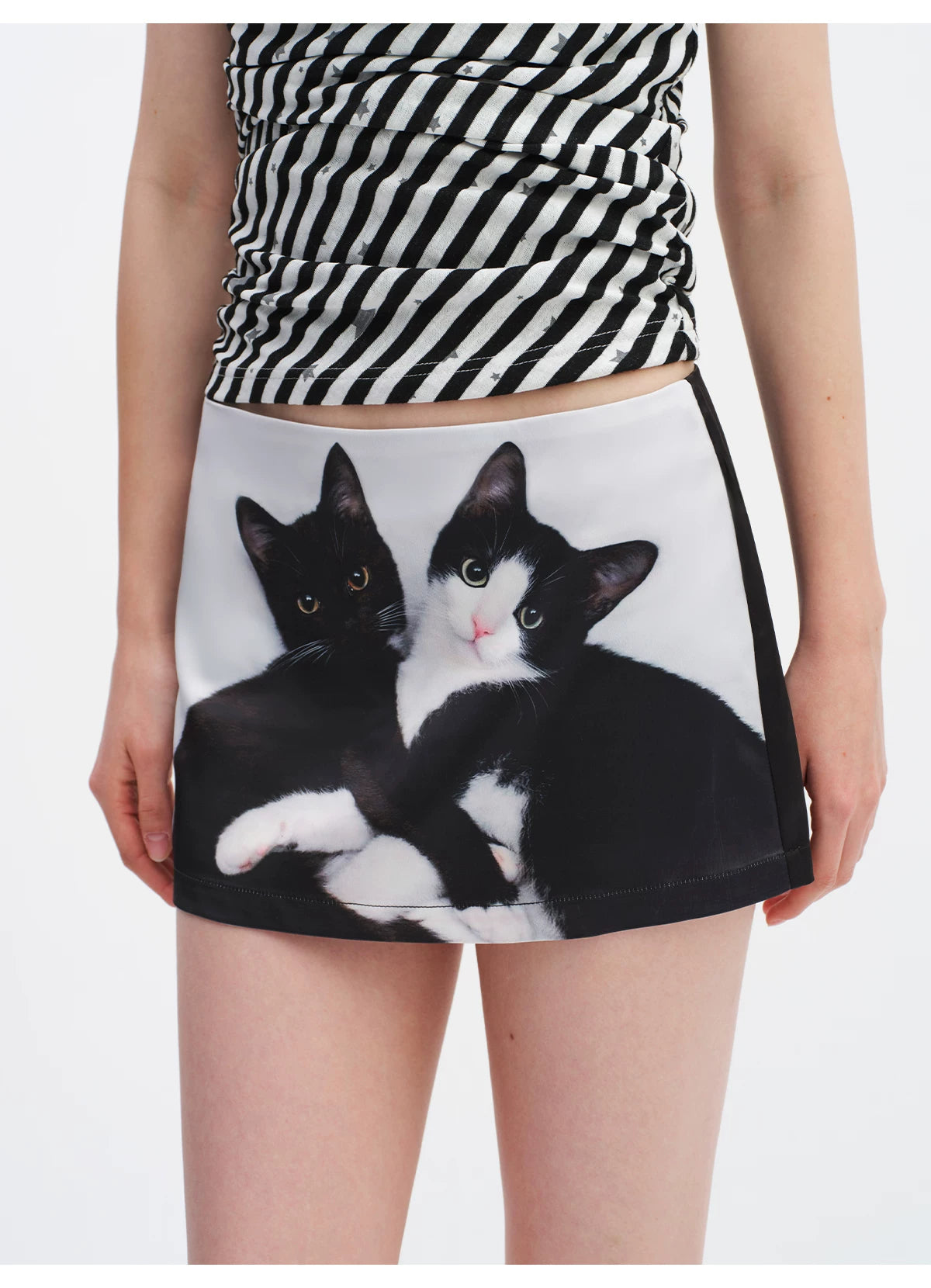 Cat Print A-Line Mini Skirt