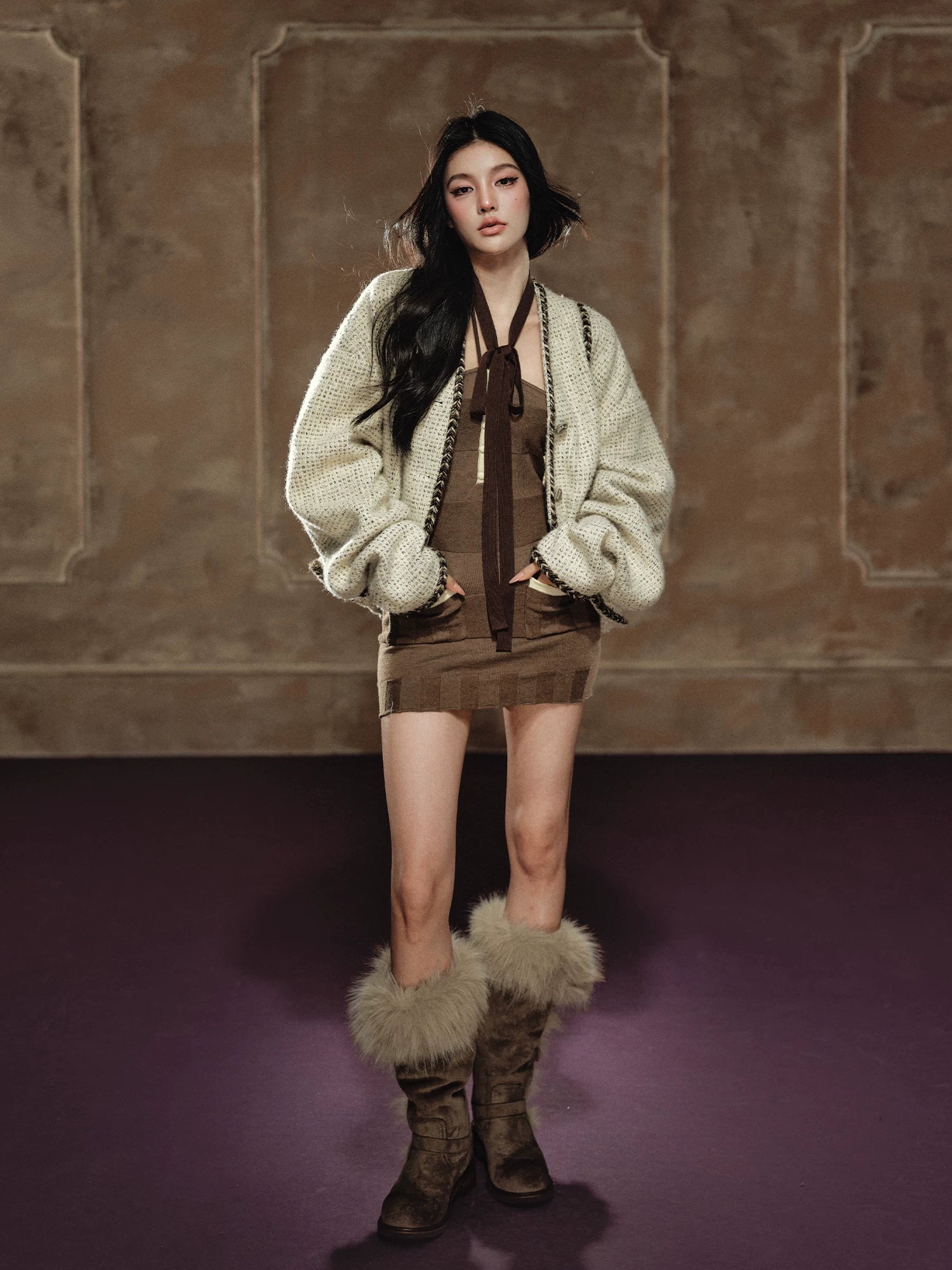 Wool-Blend Batwing Cardigan Jacket