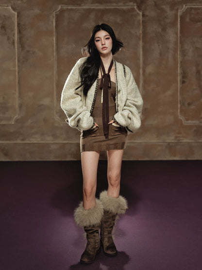 Wool-Blend Batwing Cardigan Jacket