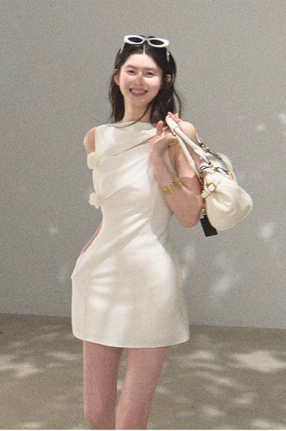 Lyocell Wool Off-Shoulder Sculpted Waist Dress