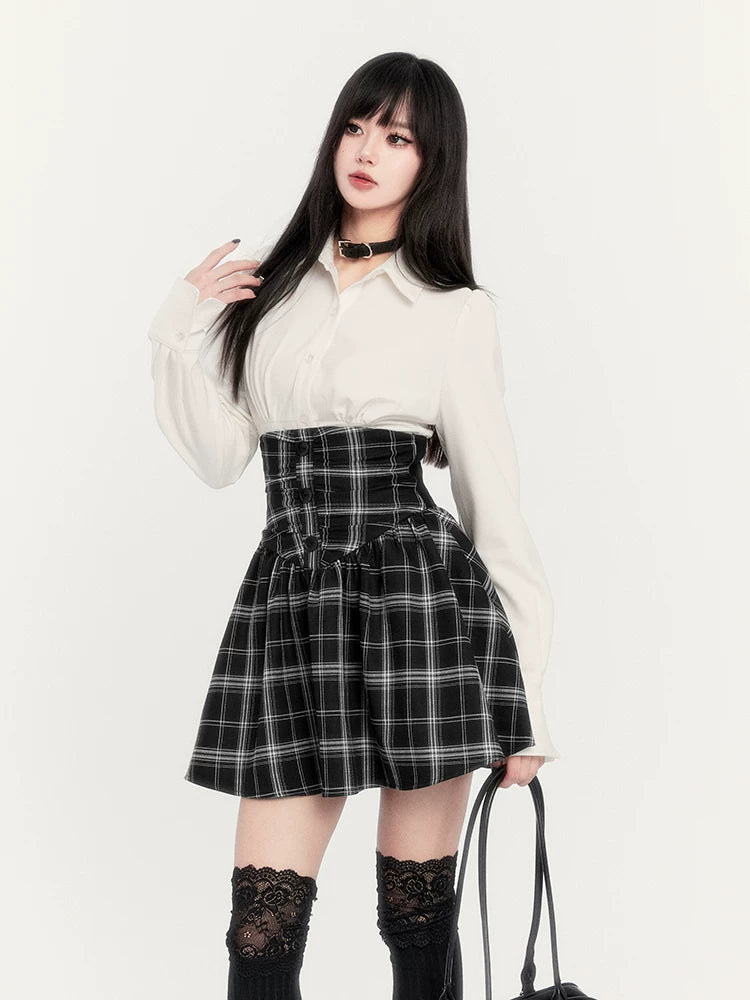 High-Waist Corset Plaid Suspender Skirt