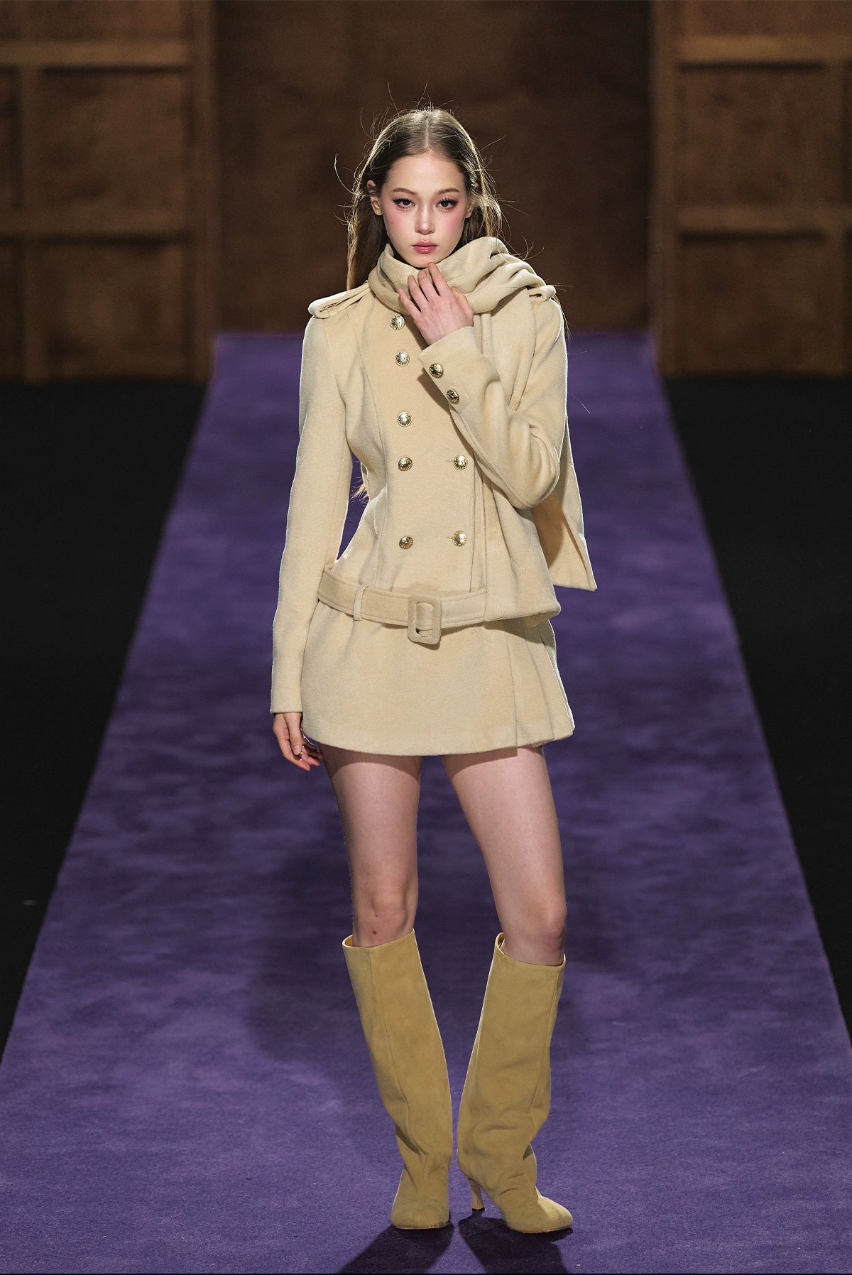 Wool-Blend Scarf Collar Double-Breasted Dress