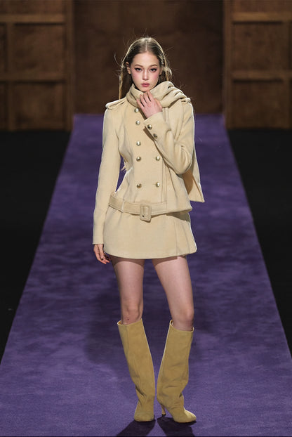 Wool-Blend Scarf Collar Double-Breasted Dress