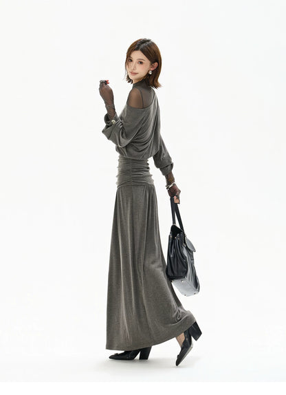 Two-Piece Off-Shoulder Knit Maxi Dress