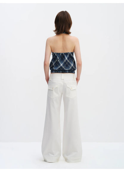 Plaid Halterneck Backless Camisole