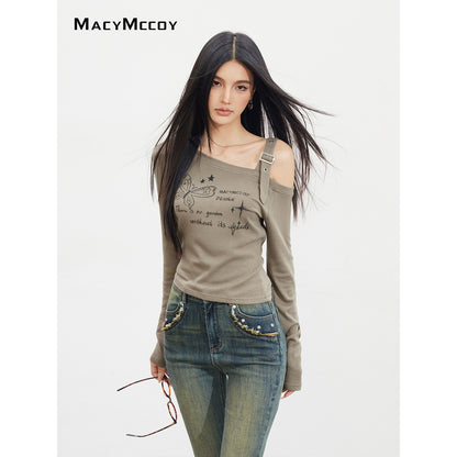 Butterfly Cold-Shoulder Long-Sleeve T-shirt