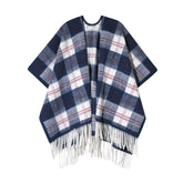 Color-Block Plaid Tassel Shawl Scarf - CHINASQUAD