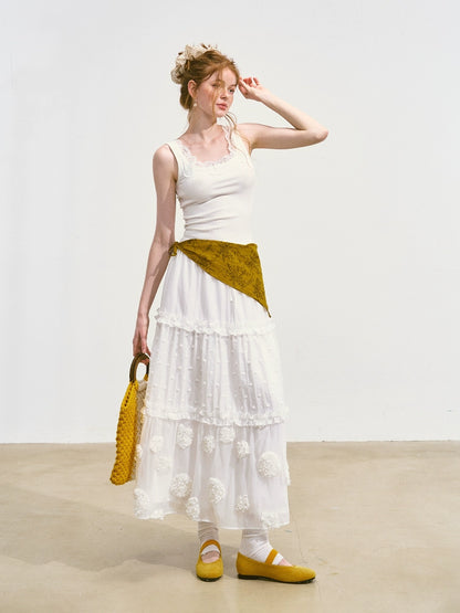 White Waist-Cinching Puff Cake Skirt