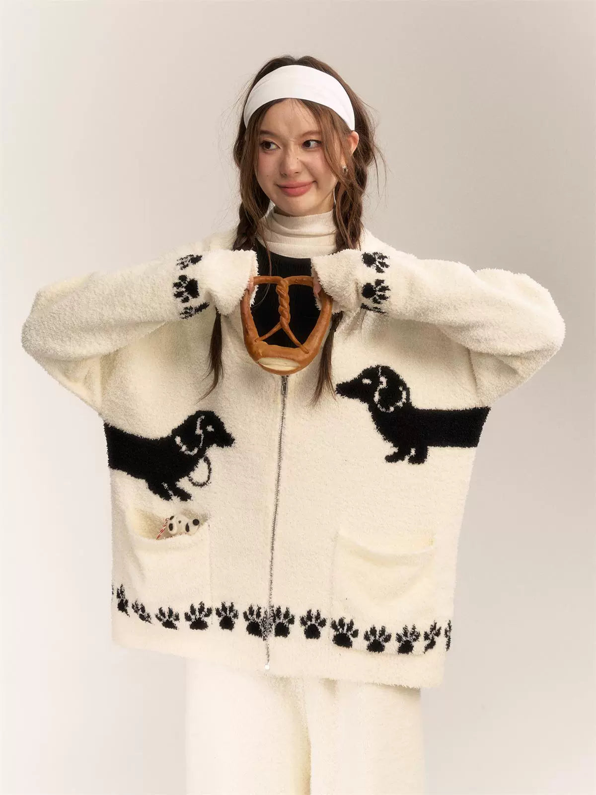 White Dachshund Homewear Cardigan