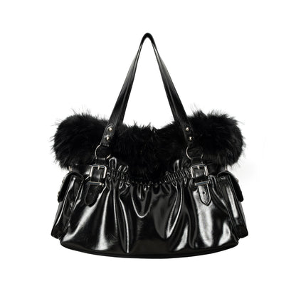 Faux Fox-Trim Structured Tote Bag