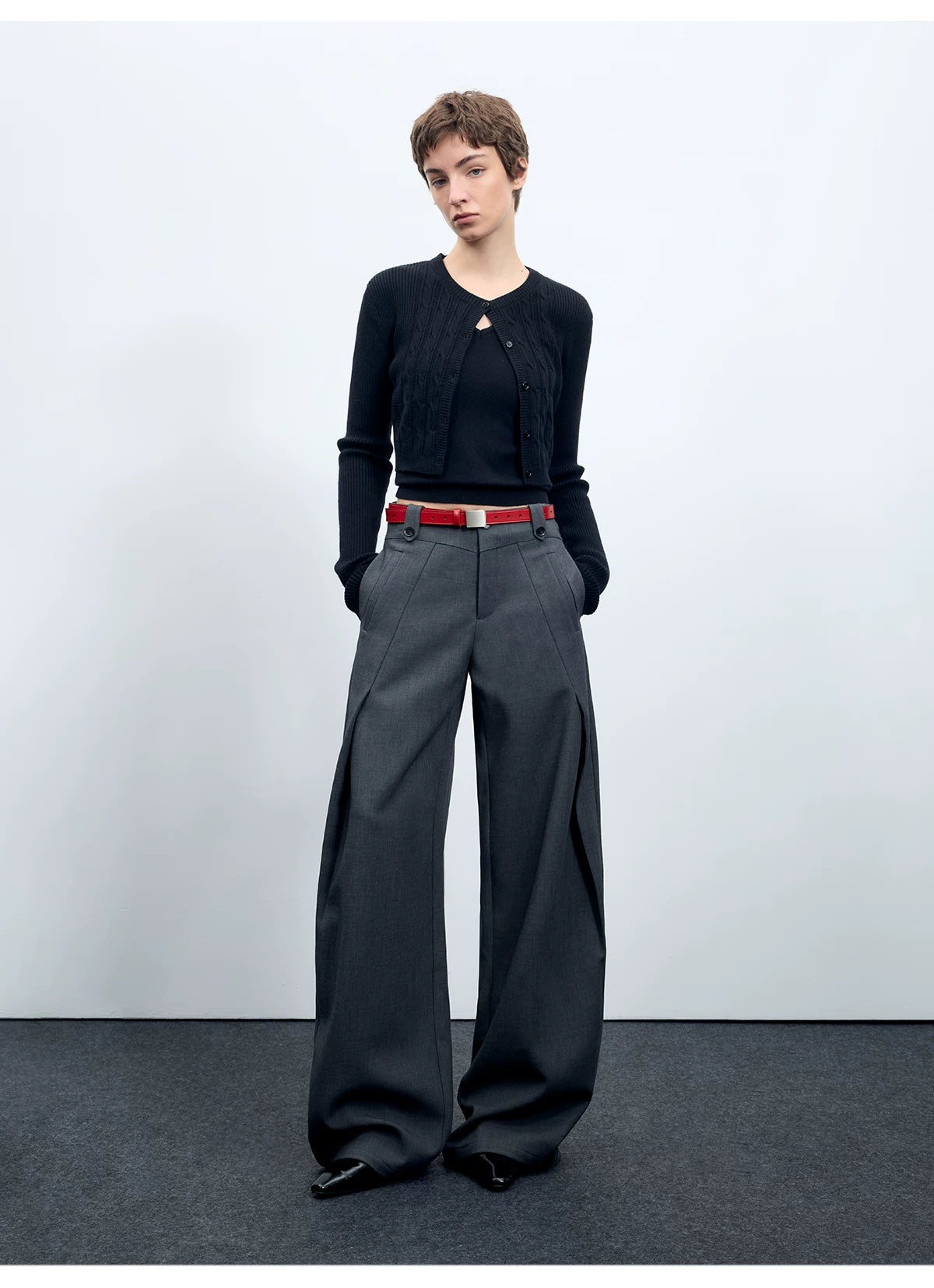 Wool-Blend Sculpted Curved-Leg Tailored Trousers