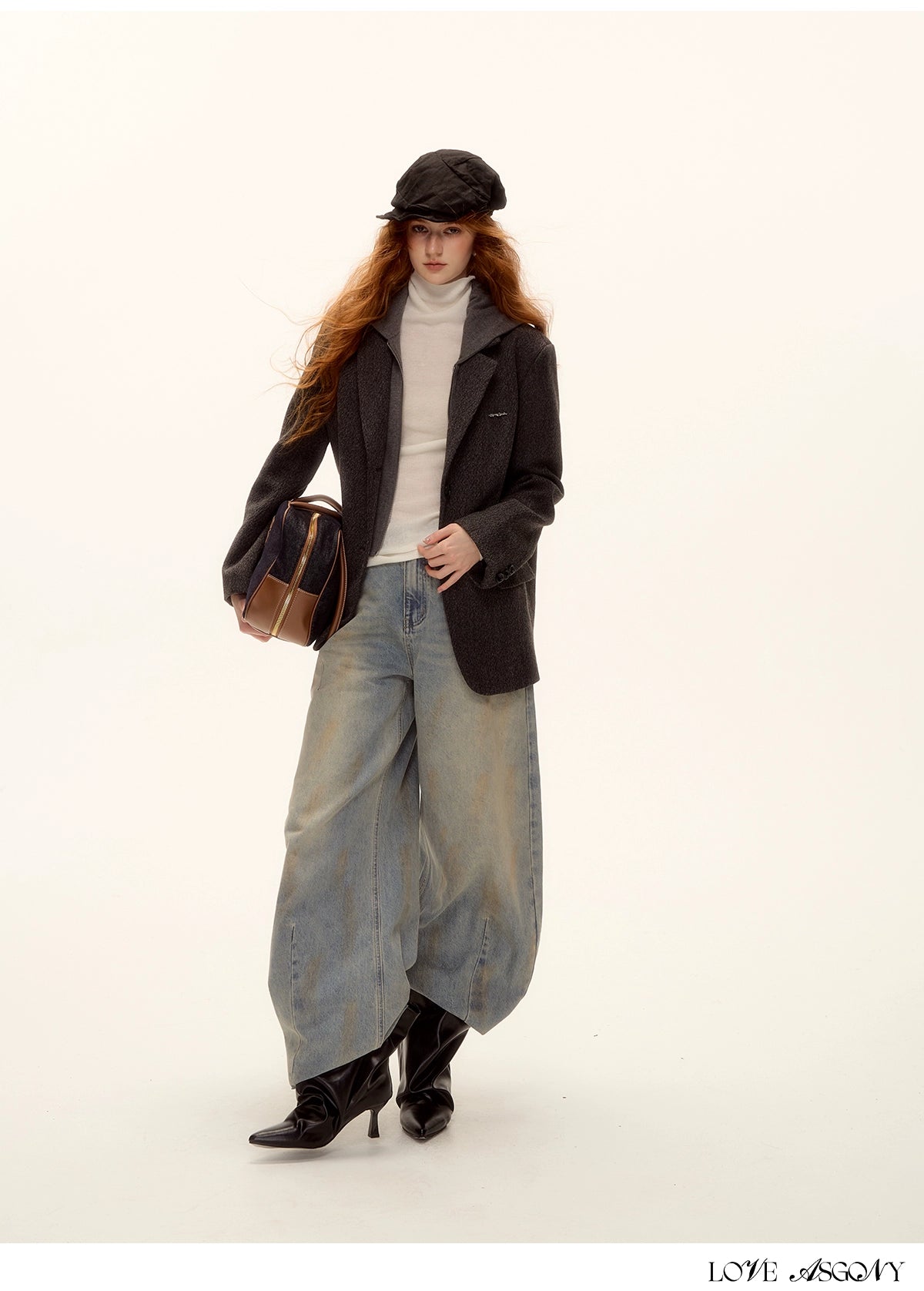 Vintage Washed Distressed Wide-Leg Denim Pants