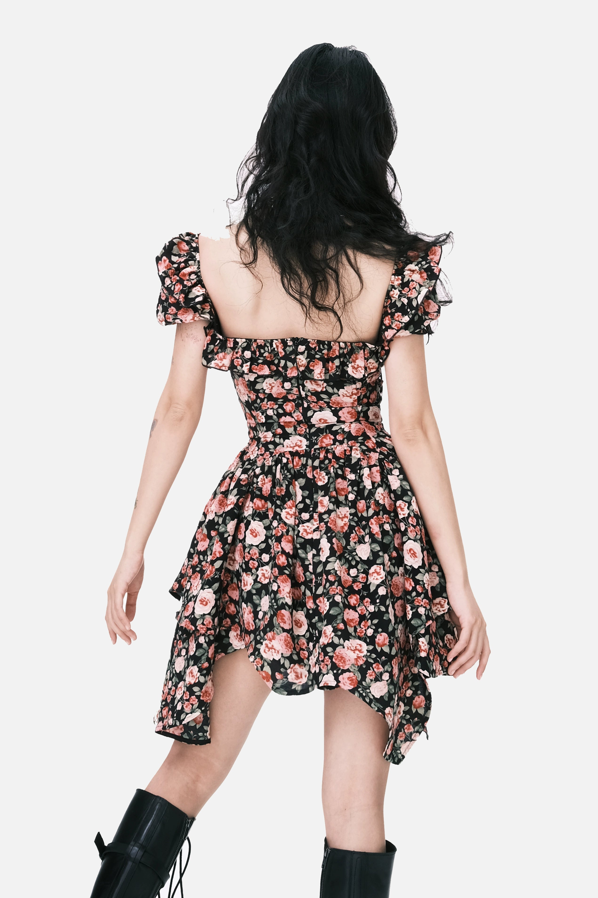 Sexy Waist-cinching Irregular Floral Dress