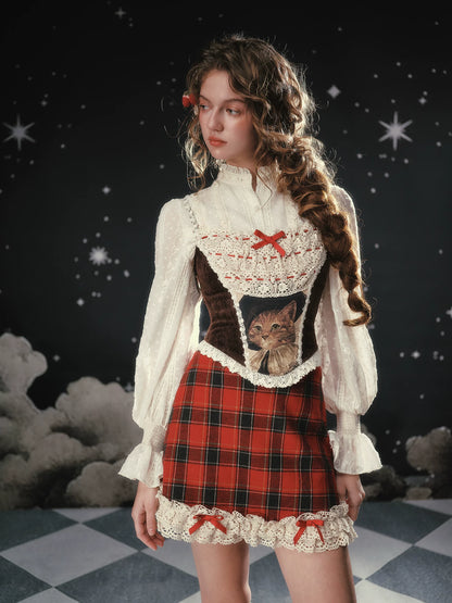 Christmas Night Corset Top &amp; Plaid Skirt Set