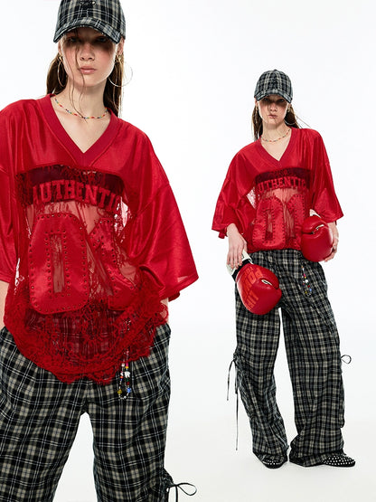 Lace Hollow-Out Oversized Jersey Shirt - CHINASQUAD