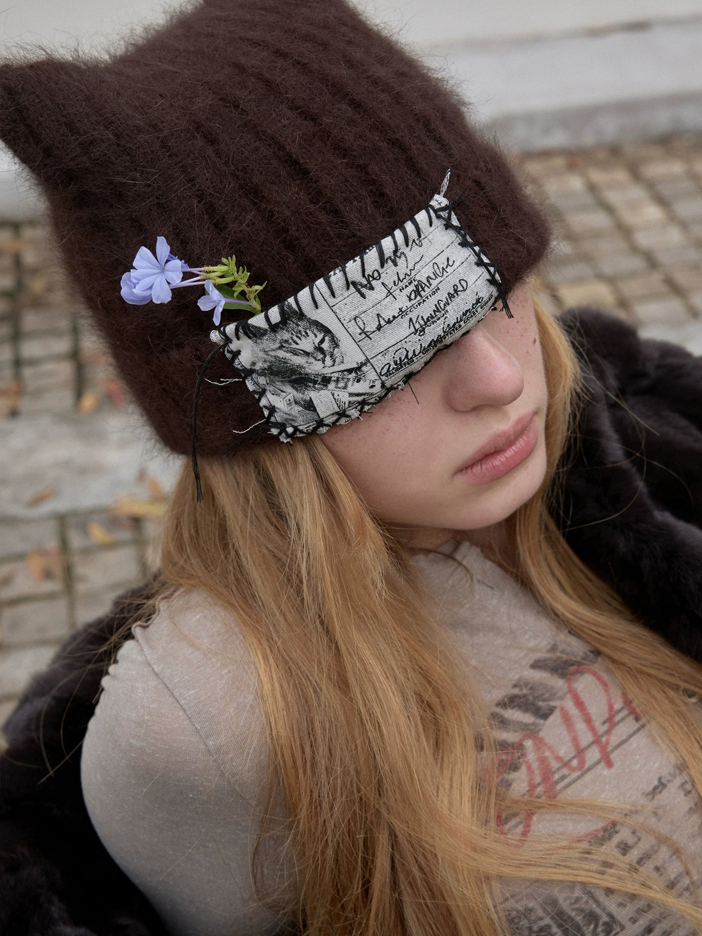 Hand-Stitched Cat-Ear Angora Knit Beanie