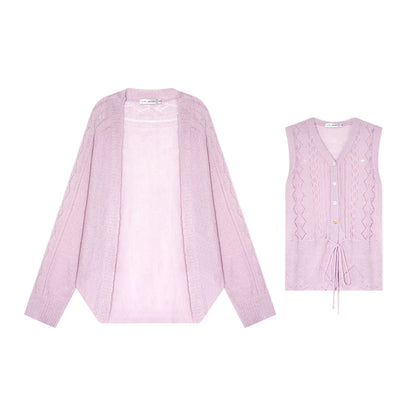 Mohair Wool-Blend Drawstring Cami &amp; Cardigan Set