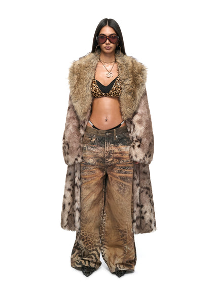 Leopard-Print Eco-Fur Coat