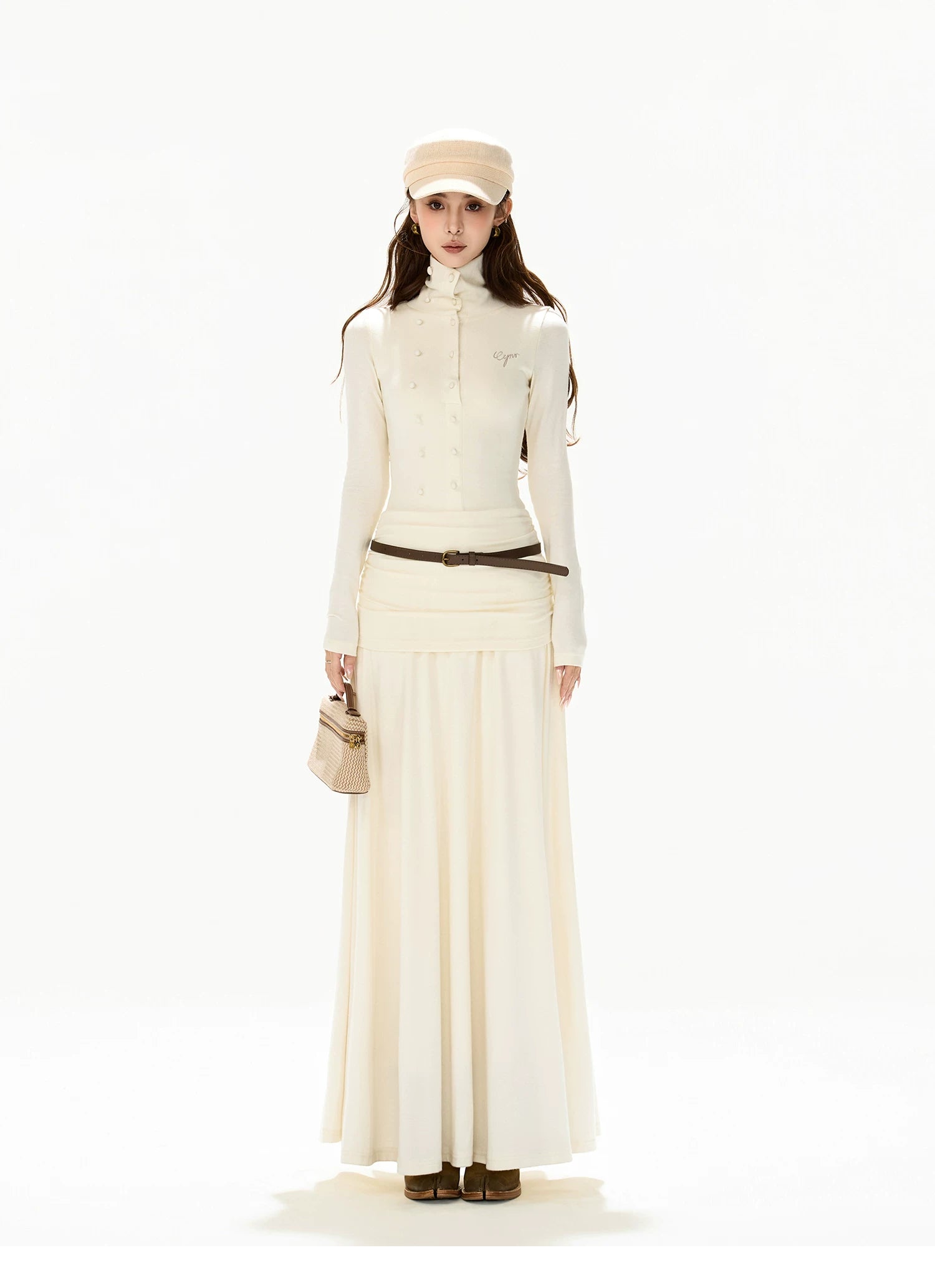 Elegant High-Neck Wool Knit Maxi Dress