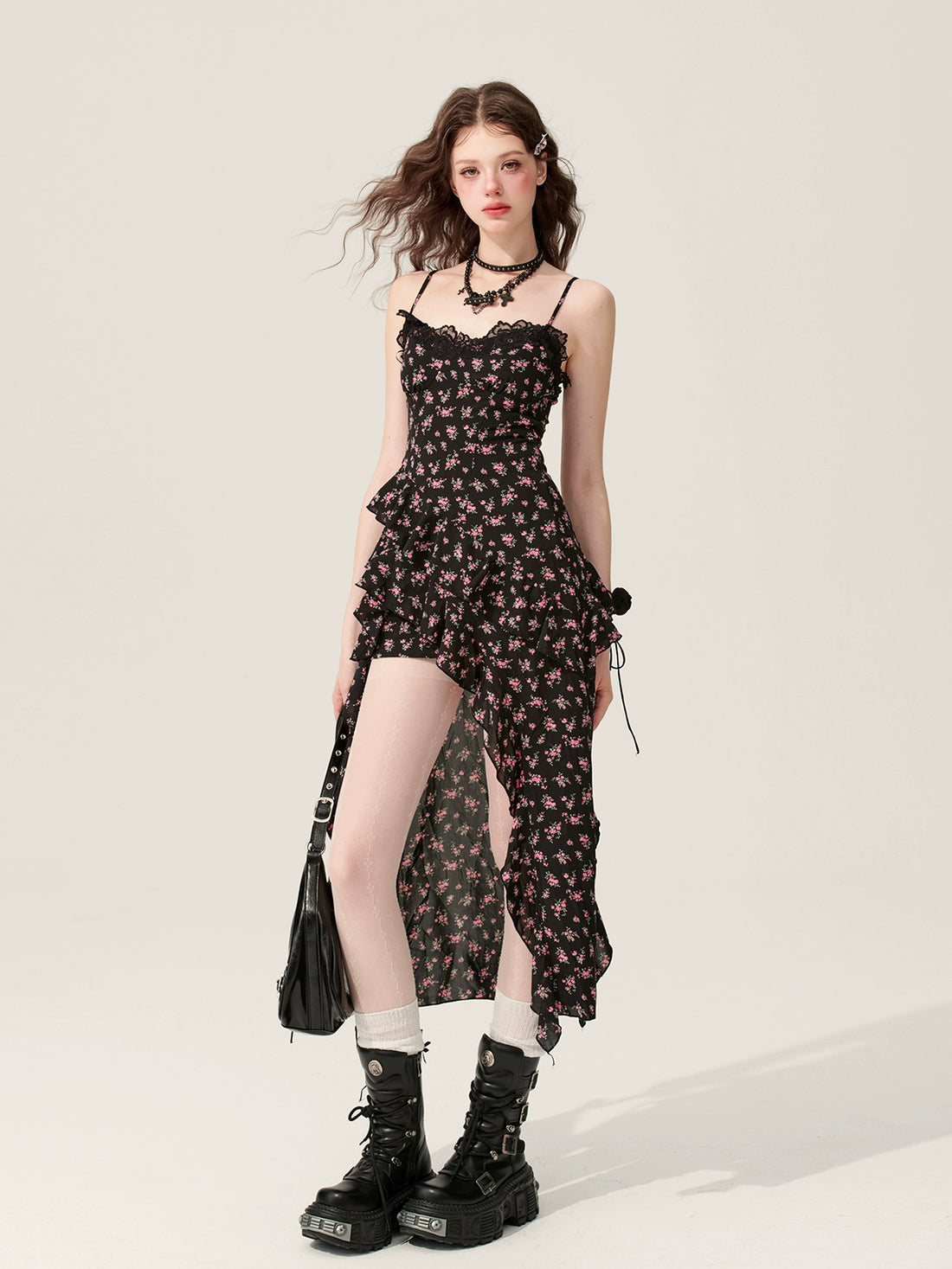 Design-Inspired Floral Black Strap Dress