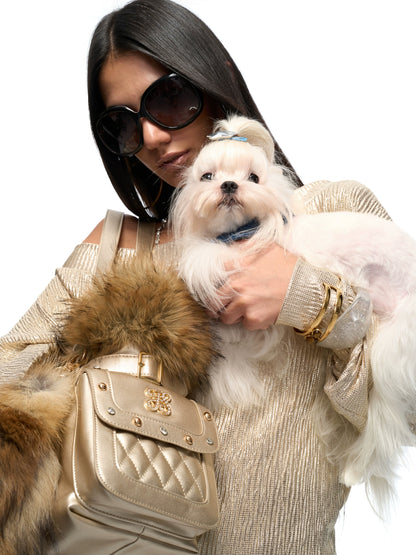 Faux Fox-Trim Structured Tote Bag