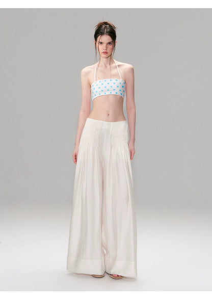 Vintage Pleated Linen-Blend Wide-Leg Trousers
