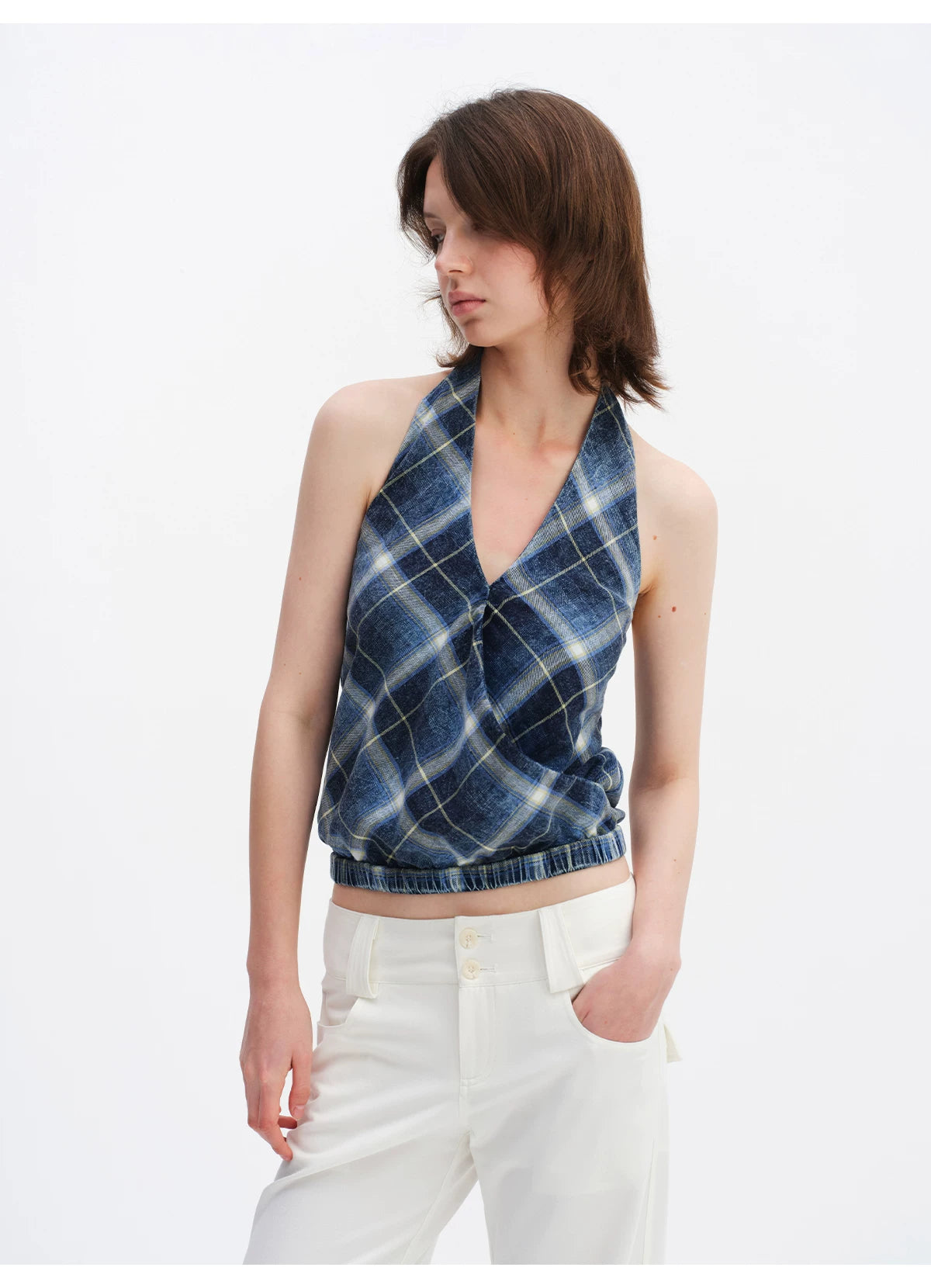 Plaid Halterneck Backless Camisole