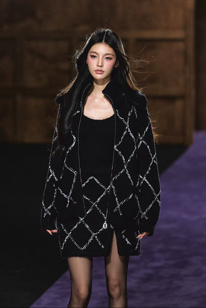 Wool-Blend Textured Hooded Cardigan &amp; Dress Set