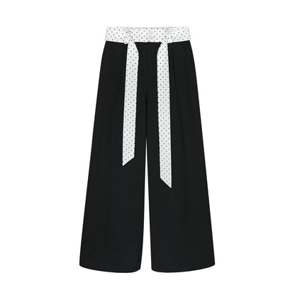 Polka Dot Ruffle Trim Off-Shoulder T-Shirt &amp; Tie-Waist Lounge Pants Set