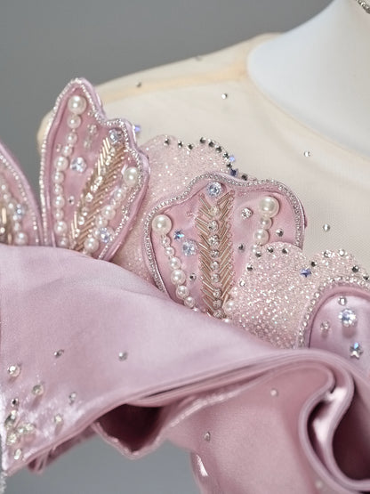 Peachcore Satin Bloom Couture Gown