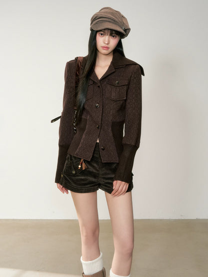 Brown Corduroy Low-Rise Slim-Fit Shorts