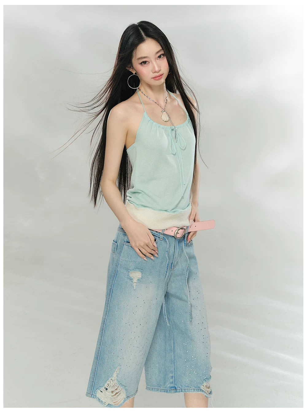 Contrast Trim Halter Knit Camisole