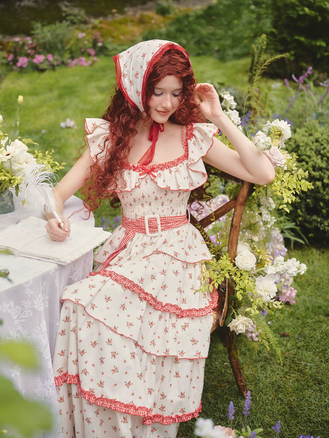 French Pastoral Floral Tiered Maxi Dress