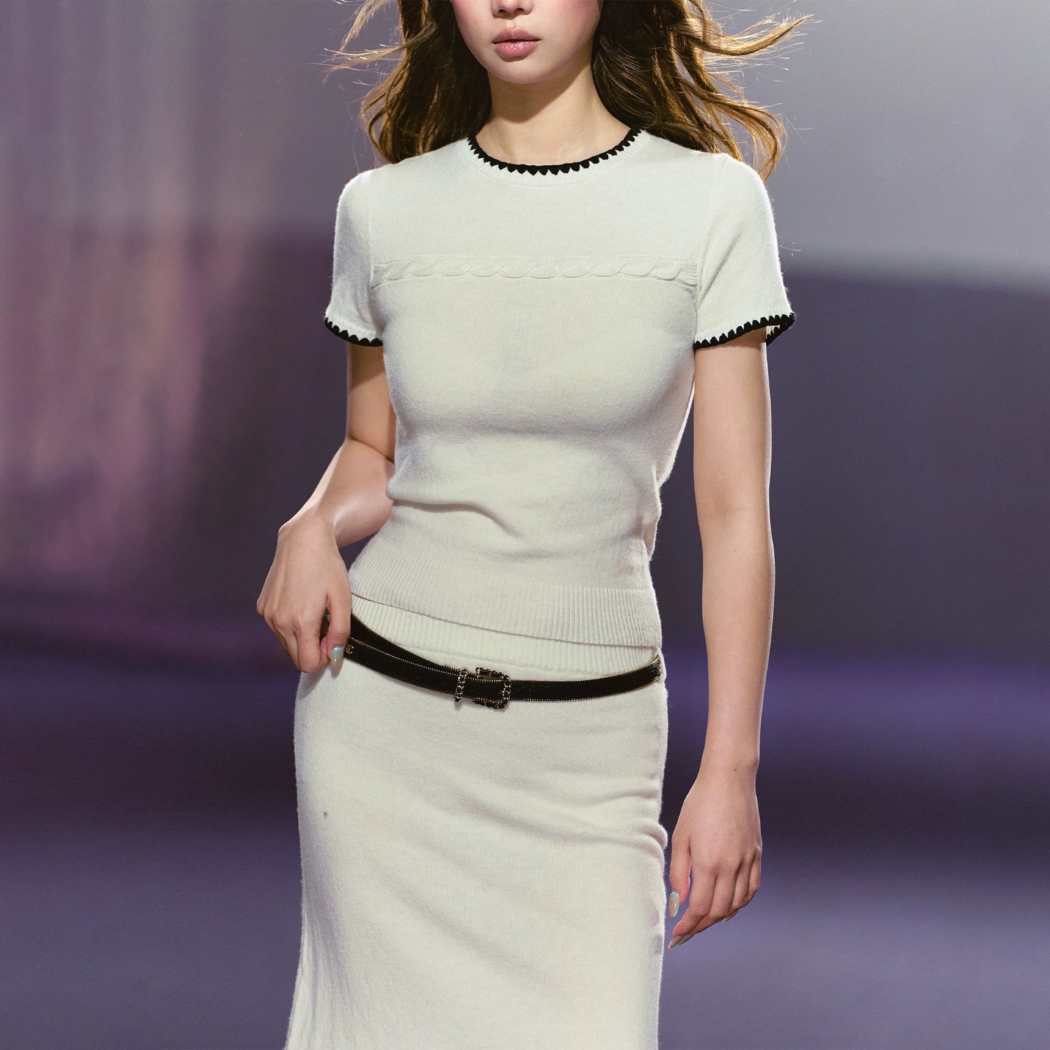 Soft Wool Blend Fitted Tee &amp; A-Line Skirt Set