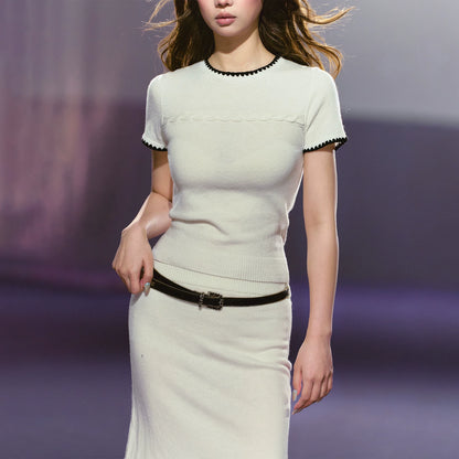 Soft Wool Blend Fitted Tee &amp; A-Line Skirt Set