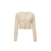 Camel & Black Lace V-neck Cardigan - CHINASQUAD