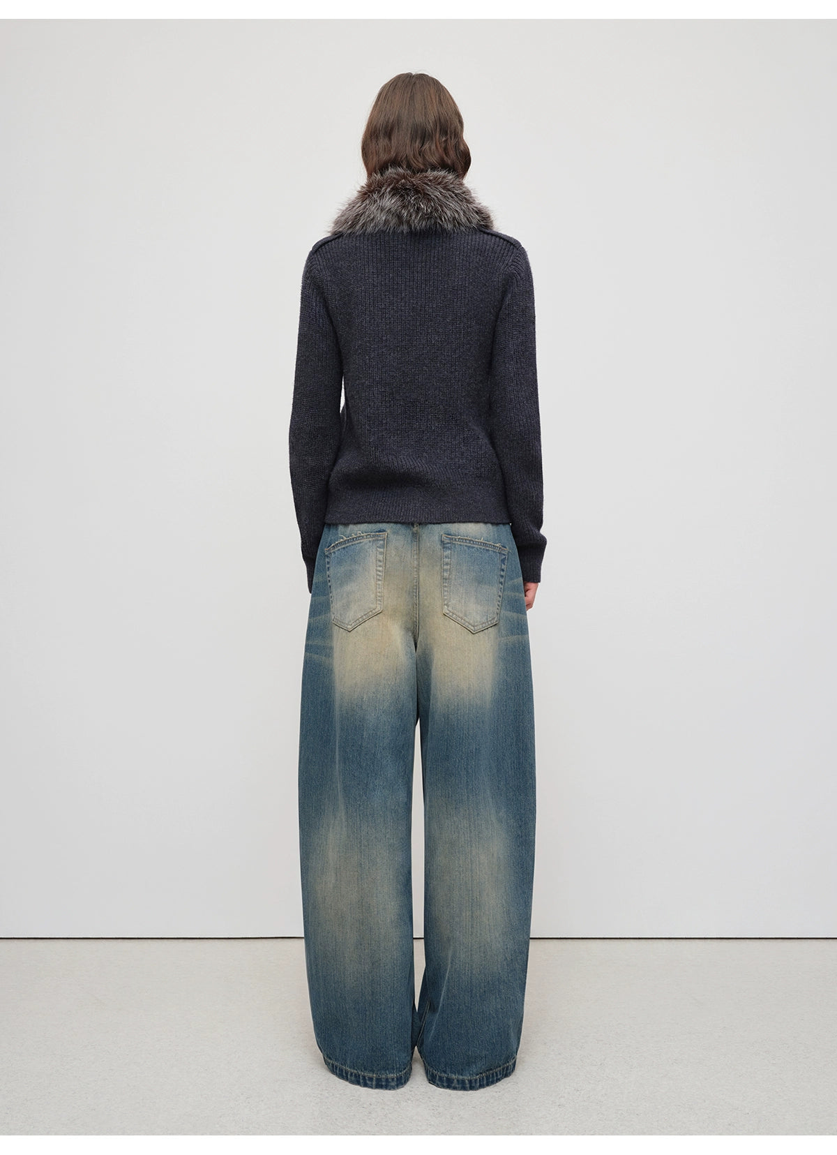 Vintage Tapered Wide-Leg Distressed Denim Pants